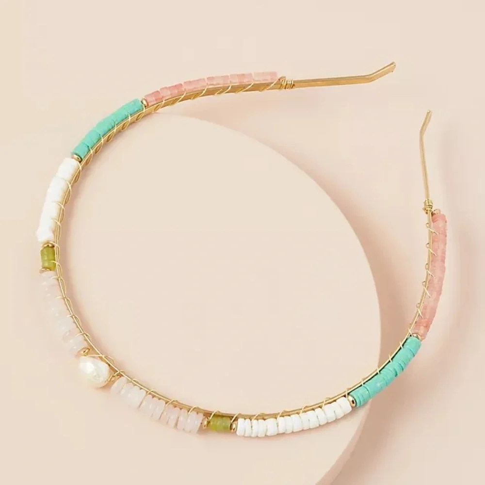 Anthropologie Gem Stone Headband - Pink Multi
